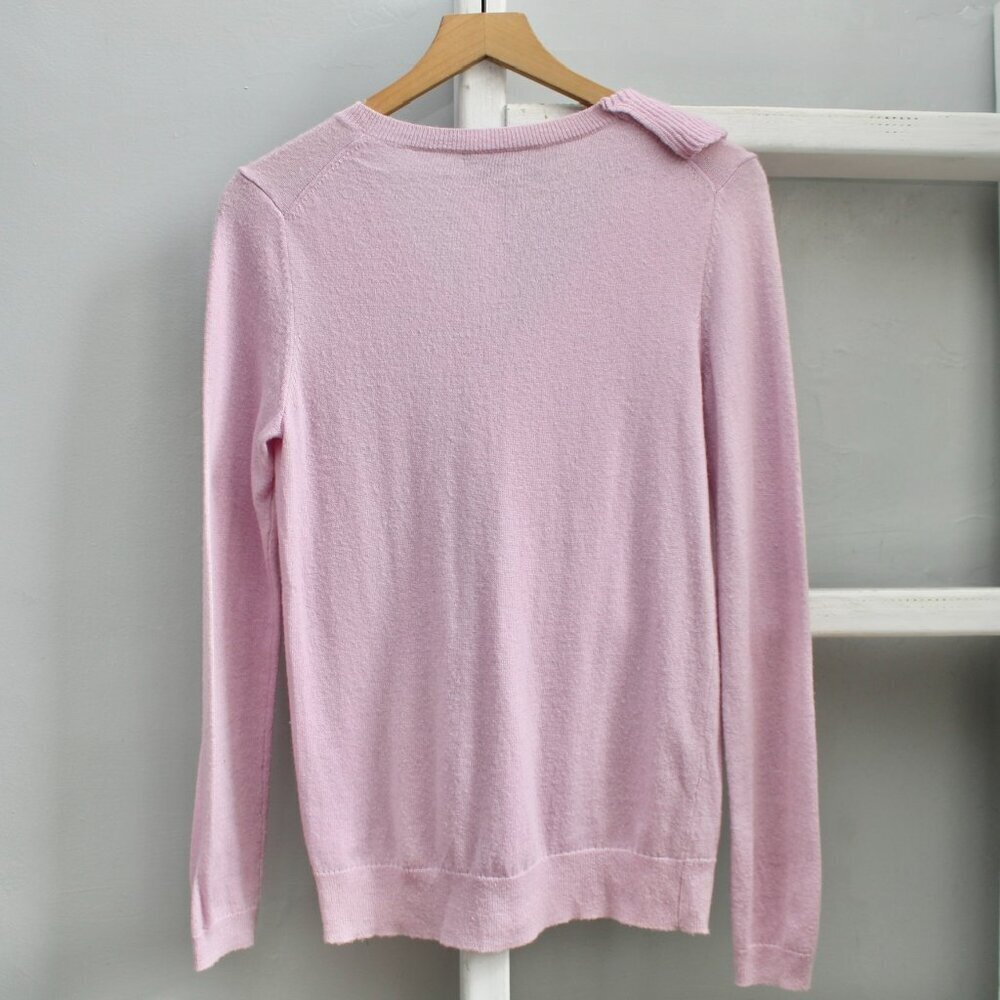 Saks Fifth Avenue Pink Ruffle V-Neck Wool Cashmere Knit Sweater Size Small - Picture 2 of 4